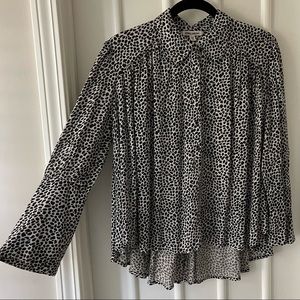 Billabong Groovy Moves Black Cream Cheetah Print Spotted Button Up Blouse